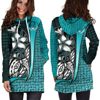 Pohnpei Micronesian Women's Hoodie Dress Turquoise - Turtle With Hook - Polynesian Pride