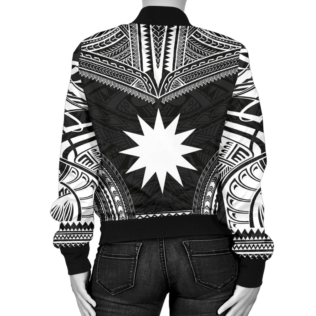 Nauru Polynesian Chief Women'S Bomber Jacket - Black Version - Polynesian Pride