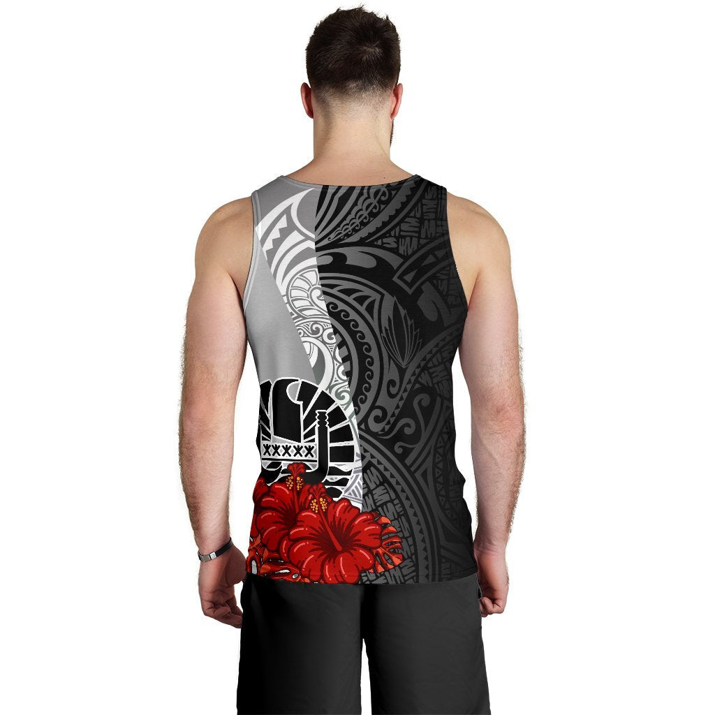 Tahiti Polynesian Men's Tank Top - Coat Of Arm With Hibiscus White - Polynesian Pride