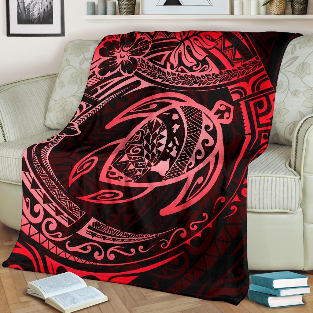 Hawaiian Turtle Polynesian Red Premium Blanket - Polynesian Pride
