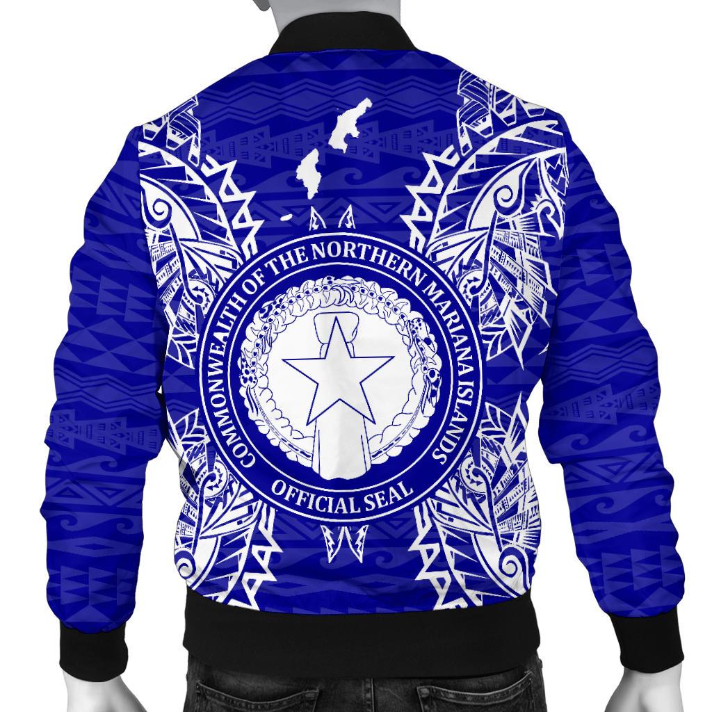 Northern Mariana Islands Polynesian Men's Bomber Jacket Map Blue - Polynesian Pride