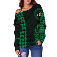 Hawaii Mauna Kea Polynesian Women's Off Shoulder Sweater - Green - Polynesian Pride