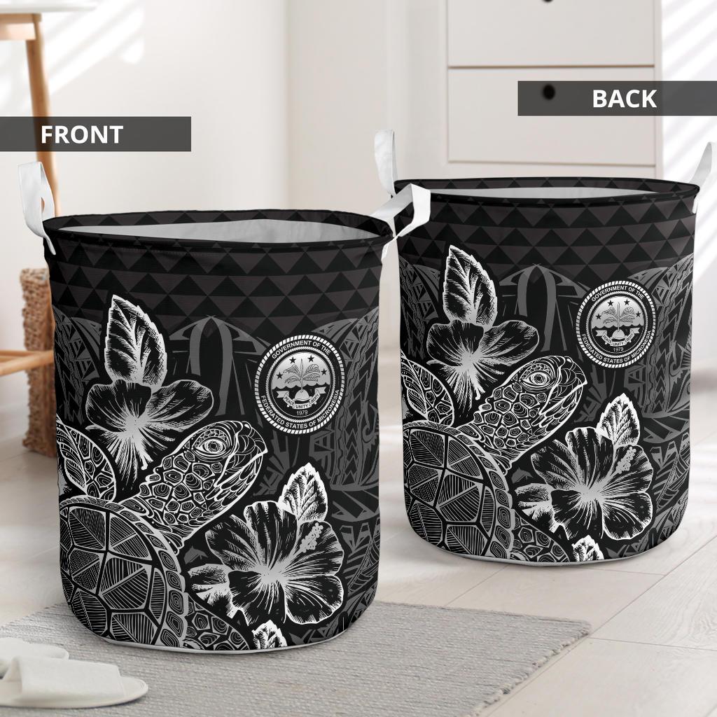 Federated States Of Micronesia Laundry Basket - Polynesian Turtle Hibiscus Black - Polynesian Pride
