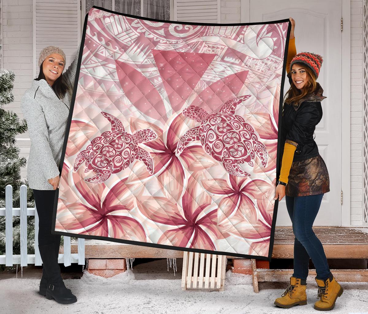 Hawaii Turtle Kanaka Plumeria Polynesian Pink Premium Quilt - Polynesian Pride