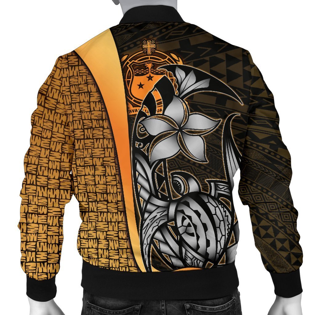 Samoa Polynesian Men's Bomber Jackets Gold - Turtle With Hook - Polynesian Pride