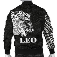 Sun In Leo Zodiac Men Bomber Jacket Polynesian Tattoo Simple - White - Polynesian Pride