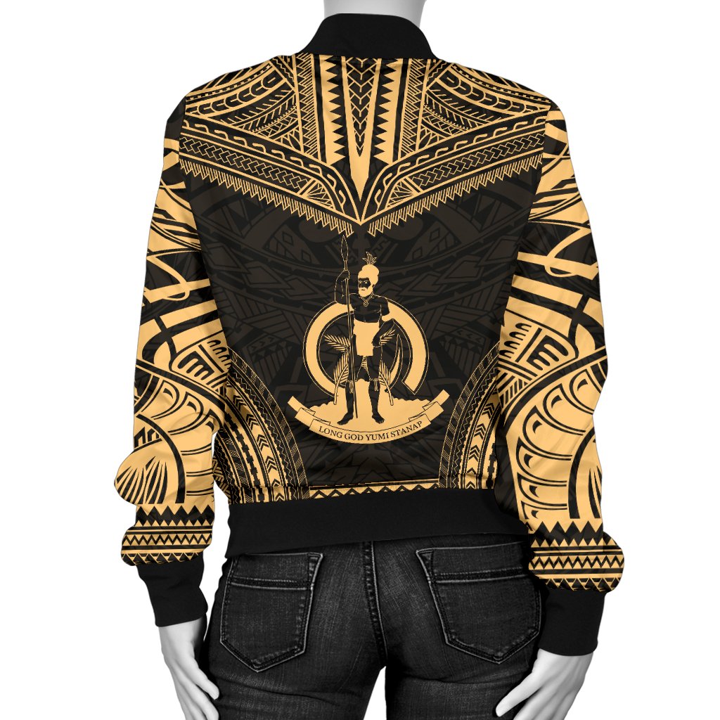 Vanuatu Polynesian Chief Women'S Bomber Jacket - Gold Version - Polynesian Pride