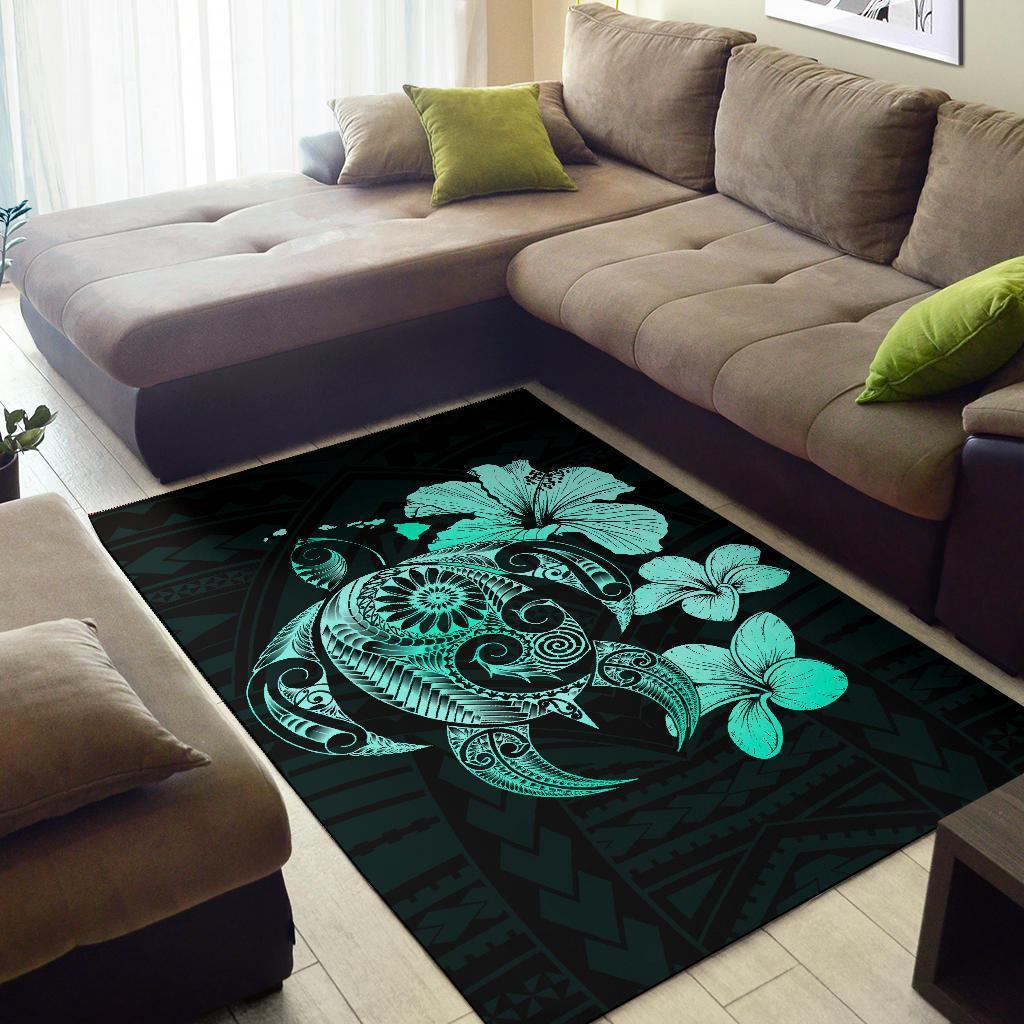 Hibiscus Plumeria Mix Polynesian Turtle Area Rug AH - Polynesian Pride