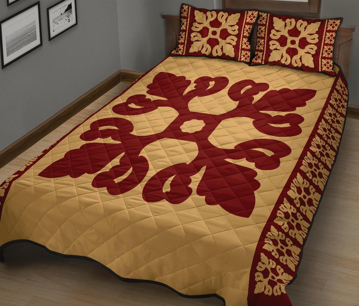 Hawaiian Quilt Pattern Flower Proudly Quilt Bed Set - Polynesian Pride