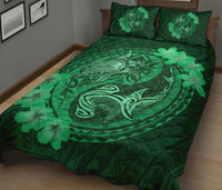 Hawaii Yin Yang Turtle Shark Hibiscus Plumeria Quilt Bed Set - Green - Polynesian Pride
