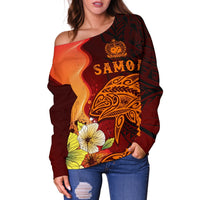 Samoa Women's Off Shoulder Sweater - Tribal Tuna Fish - Polynesian Pride
