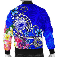 Samoa Men's Bomber Jacket - Turtle Plumeria (Blue) - Polynesian Pride