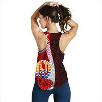 Tahiti Polynesian Women's Racerback Tank - Coat Of Arm With Hibiscus - Polynesian Pride