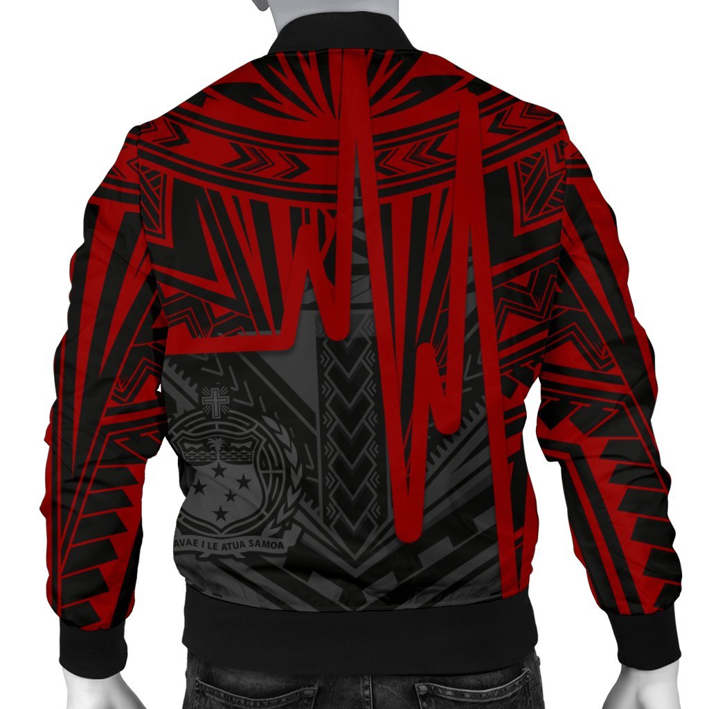 Samoa Personalised Men's Bomber Jacket - Samoa Seal With Polynesian Pattern In Heartbeat Style (Red) - Polynesian Pride