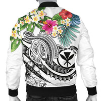 Polynesian Hawaii Kanaka Maoli Men's Bomber Jacket - Summer Plumeria (White) - Polynesian Pride