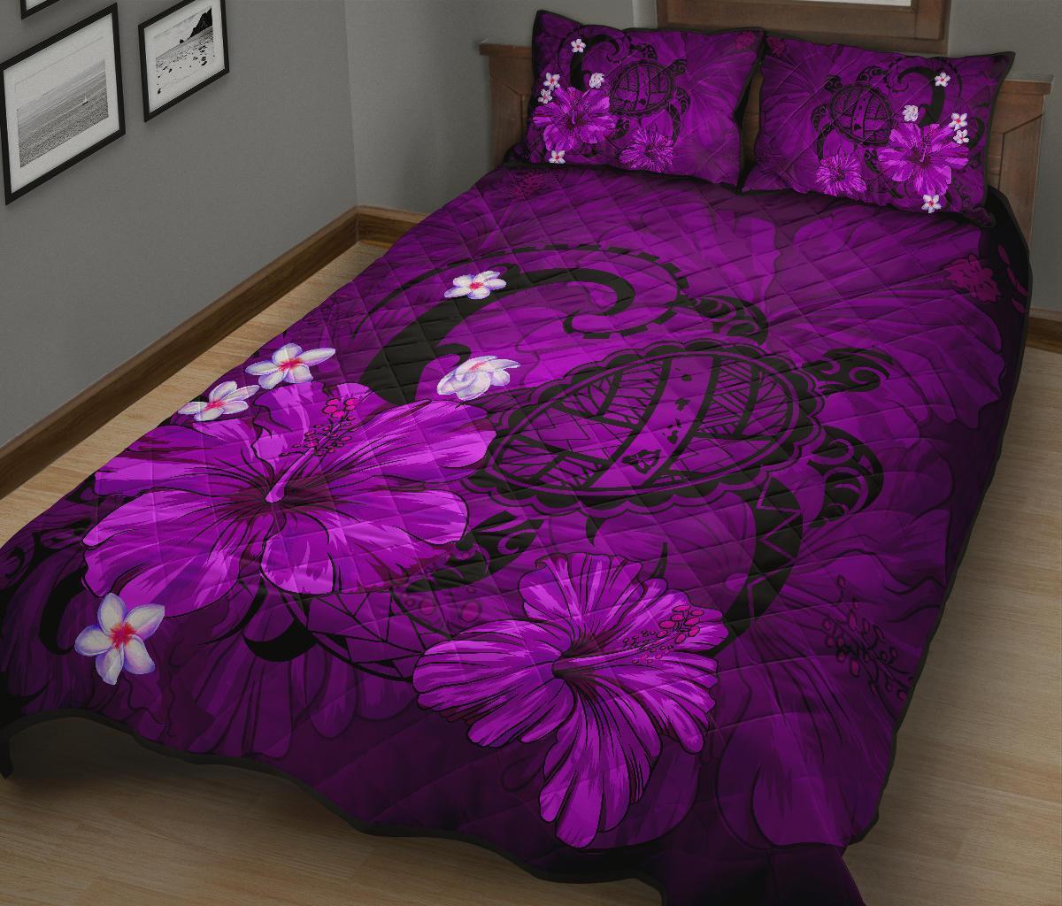 Hawaii Turtle Poly Tribal Quilt Bed Set - Purple - Polynesian Pride