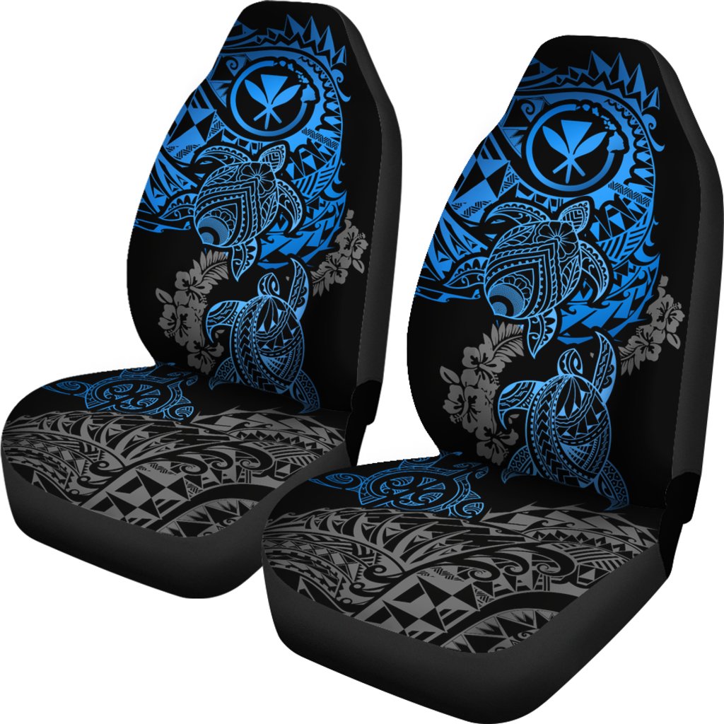Hawaii Polynesian Seat Covers - Blue Kanaka Maoli Turtle Tattoo Gray Hibiscus Turtle Flowing - Polynesian Pride