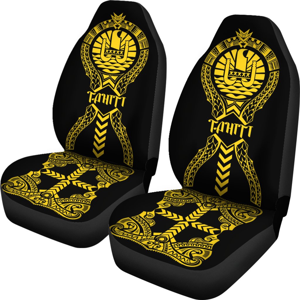 Tahiti Car Seat Covers - Tahiti Flag Polynesian Tribal Black Yellow - Polynesian Pride