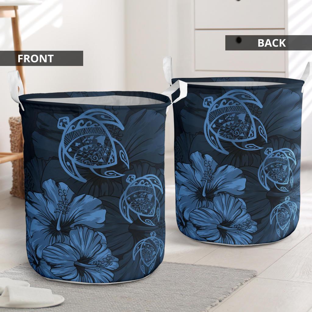 Hibiscus Turtles Hawaii Laundry Basket Pastel Blue AH - Polynesian Pride