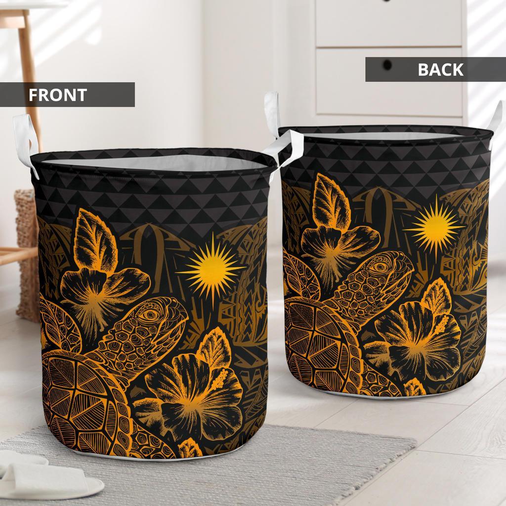 Marshall Islands Laundry Basket - Polynesian Turtle Hibiscus Gold - Polynesian Pride