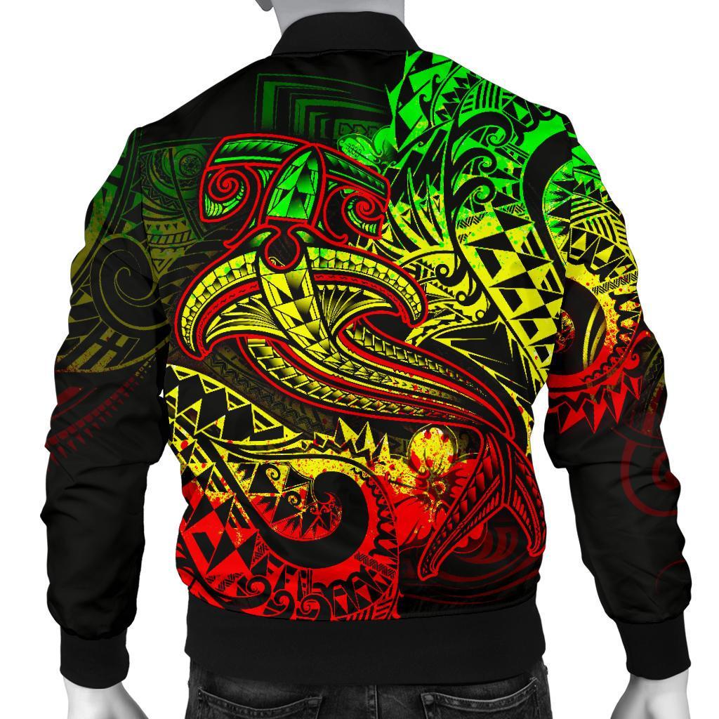 Polynesian Men's Bomber Jacket - Reggae Shark Polynesian Tattoo - Polynesian Pride