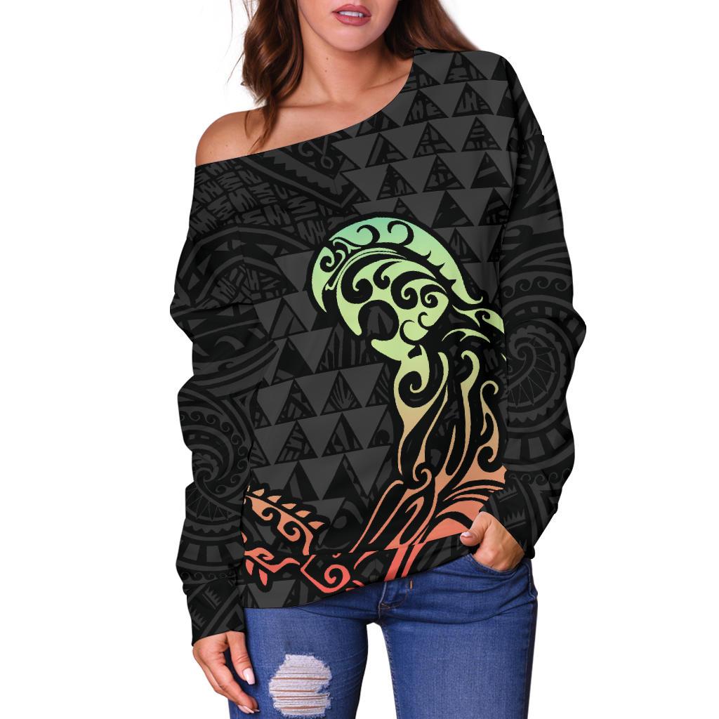 Hawaii Warrior And Hook Women's Off Shoulder Sweater - Polynesian Pride