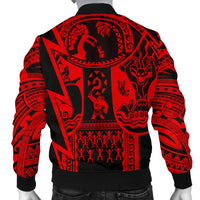 Polynesian Guinea Men's Bomber Jacket - Moana Maui Tattoo With Coat Of Arm Guinea Red - Polynesian Pride