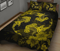 Hawaii Head Hammer Shark Hibiscus Yellow Quilt Bed Set - Polynesian Pride
