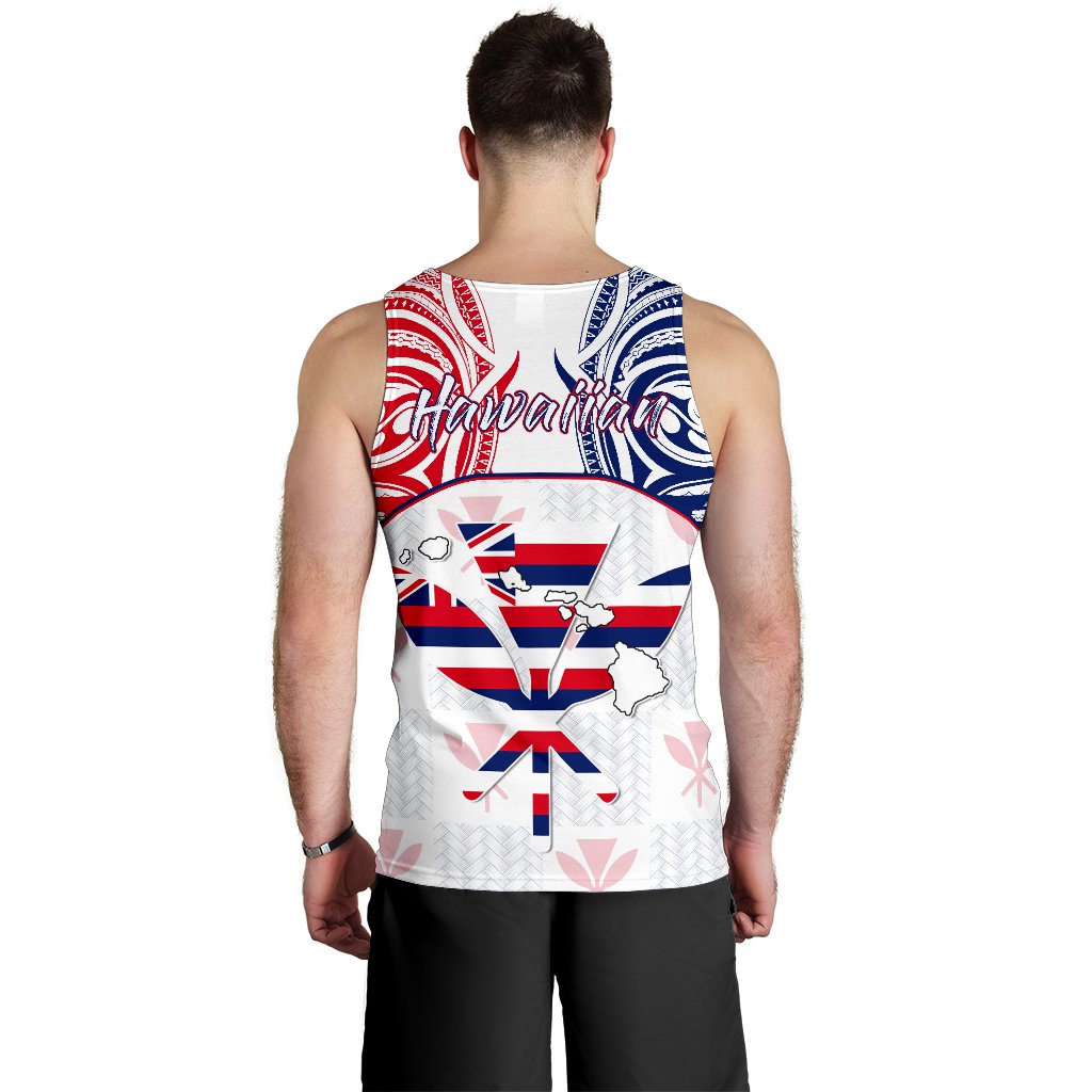 Hawaiian Kanaka Men's Tank Top Flag Nation Demodern White AH - Polynesian Pride