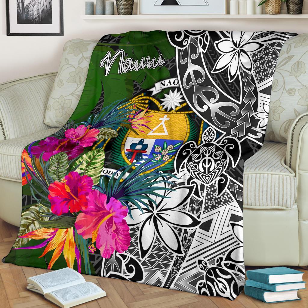 Nauru Premium Blanket - Turtle Plumeria Banana Leaf Crest - Polynesian Pride