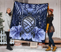 Hawaii Turtle Hibiscus Blue Premium Quilt - Hac Style - AH - Polynesian Pride