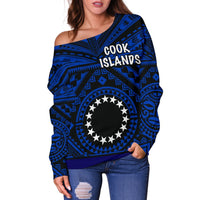 Cook Island Women's Off Shoulder Sweater - Seal With Polynesian Tattoo Style ( Blue) - Polynesian Pride
