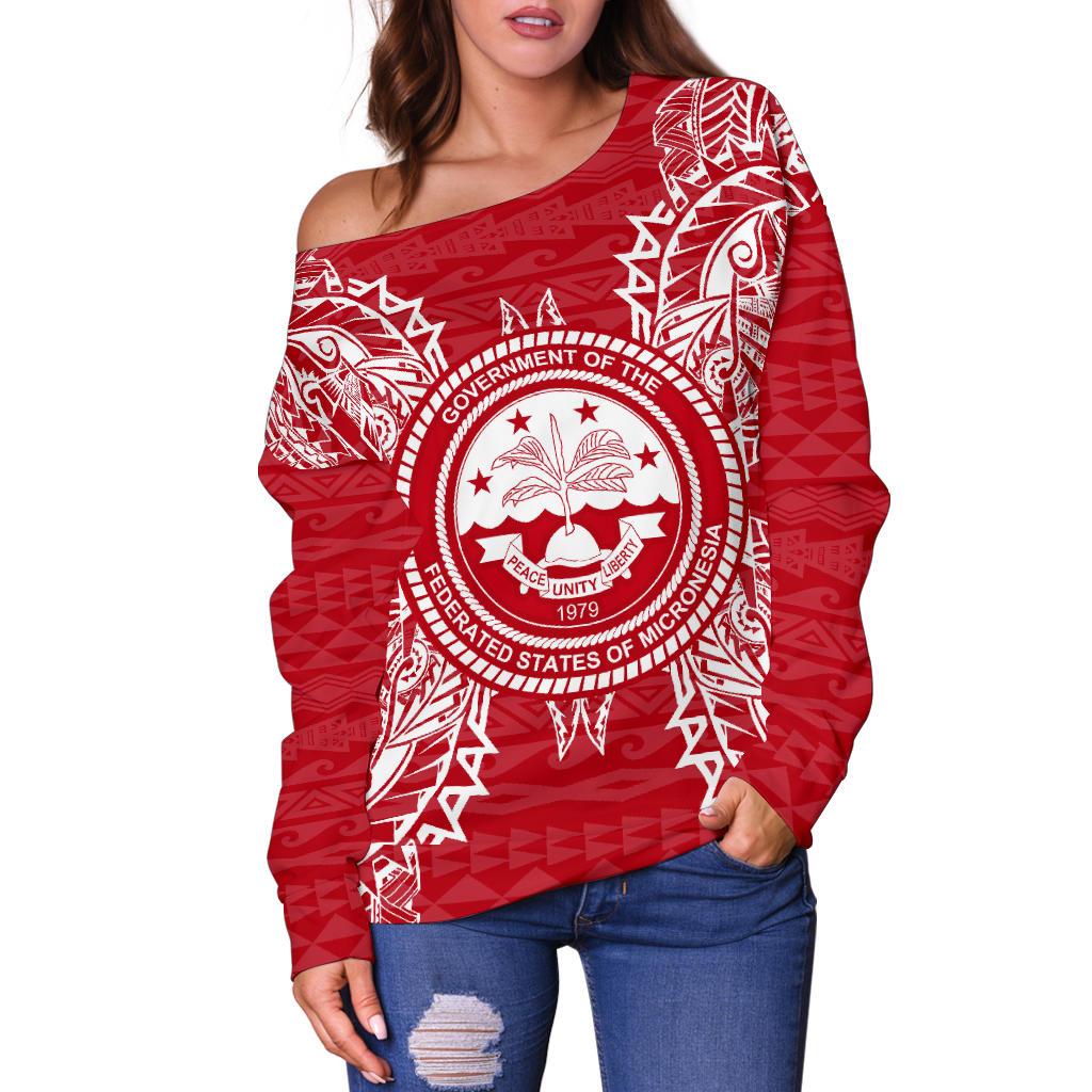 Federated States Of Micronesia Polynesian Shoulder Sweater Map Red White - Polynesian Pride