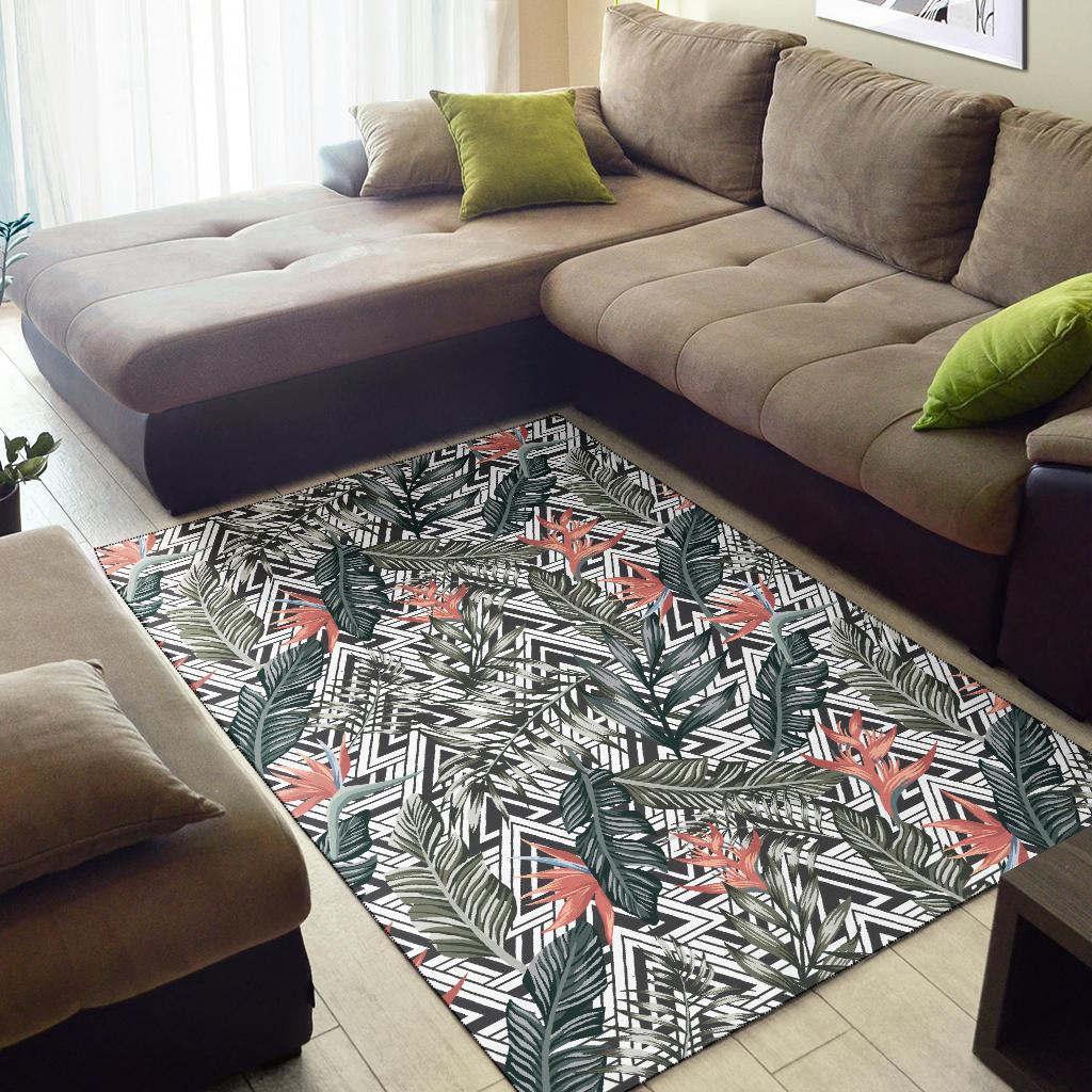 Tropical Palm Leaves And Flowers Rug - Polynesian Pride