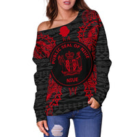 Niue Polynesian Shoulder Sweater Map Red - Polynesian Pride