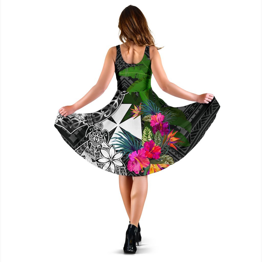 Wallis and Futuna Midi Dress - Turtle Plumeria Banana Leaf - Polynesian Pride