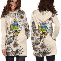 Solomon Islands Hoodie Dress - Solomon Islands Coat Of Arms & Beige Hibiscus - Polynesian Pride