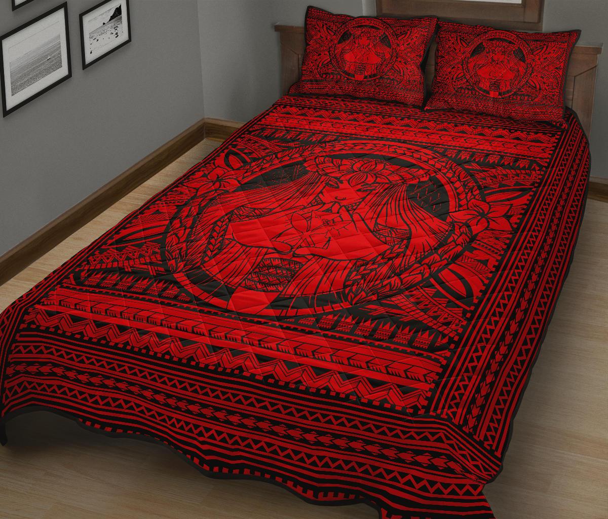 Hawaii Polynesian Pele Kanaka Quilt Bed Set Red - Polynesian Pride