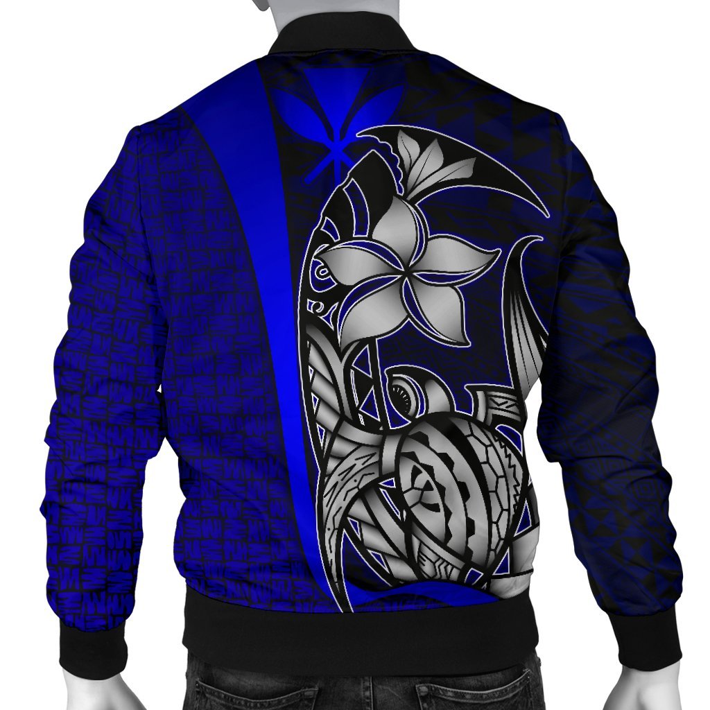 Polynesian Hawaii Men Bomber Jacket Blue - Turtle with Hook - Polynesian Pride