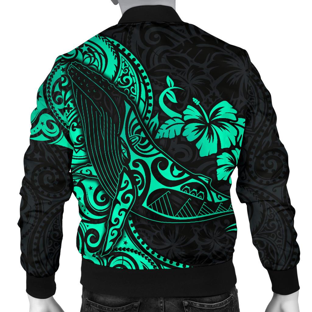Polynesian Hawaii Men's Bomber Jacket - Polynesian Turquoise Humpback Whale - Polynesian Pride