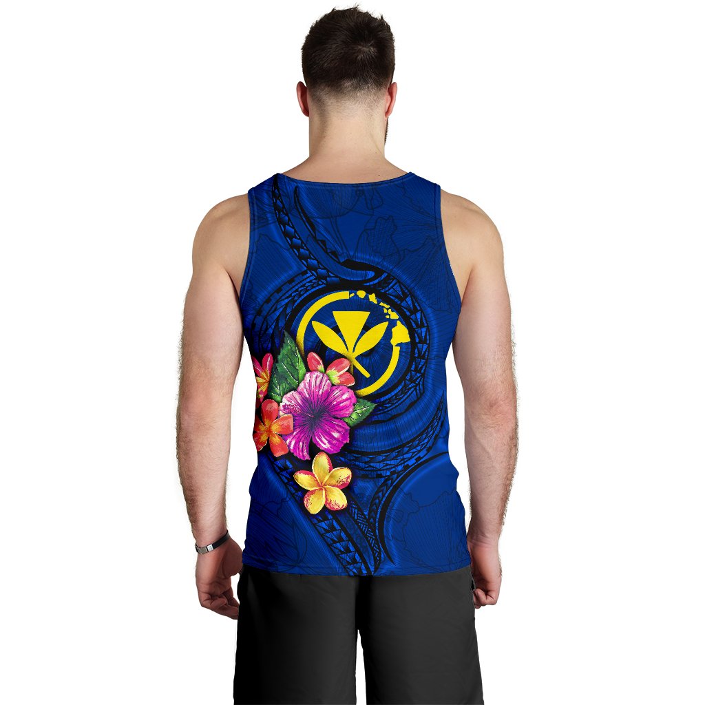 Hawaii Polynesian Men's Tank Top - Floral With Seal Blue - Polynesian Pride