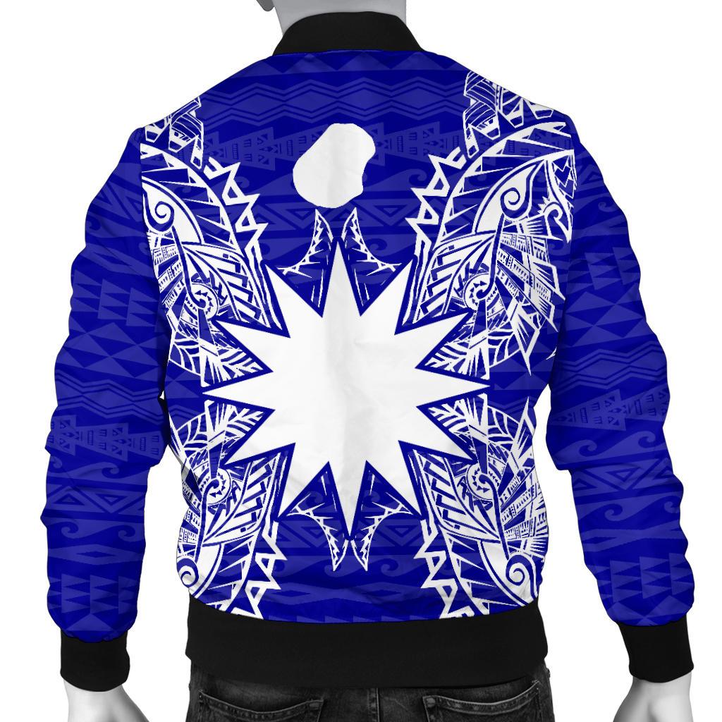 Nauru Polynesian Men's Bomber Jacket Map Blue - Polynesian Pride