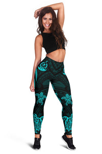 Vanuatu Women's Leggings - Turquoise Tentacle Turtle Turquoise - Polynesian Pride