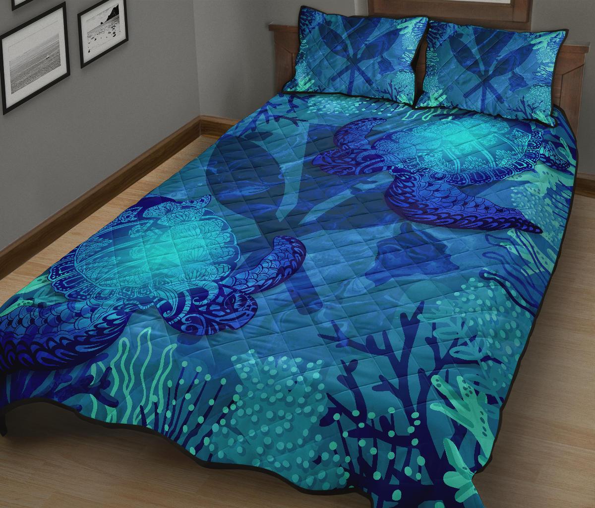 Hawaii Polynesian Turtle Quilt Bed Set - Hawaii Kanaka Maoli & Sea Turtle - Polynesian Pride