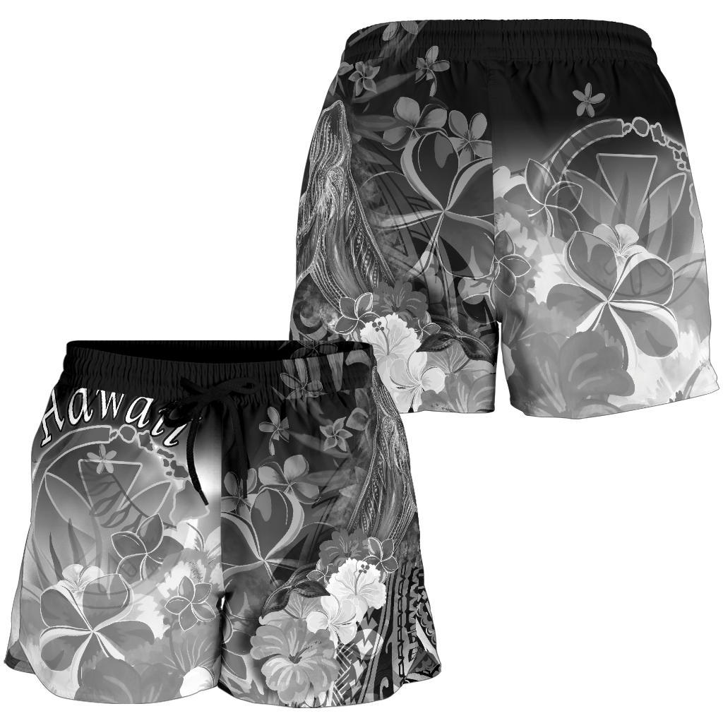 Polynesian Hawaii Women's Short - Kanaka Maoli Humpback Whale with Tropical Flowers (White) - Polynesian Pride