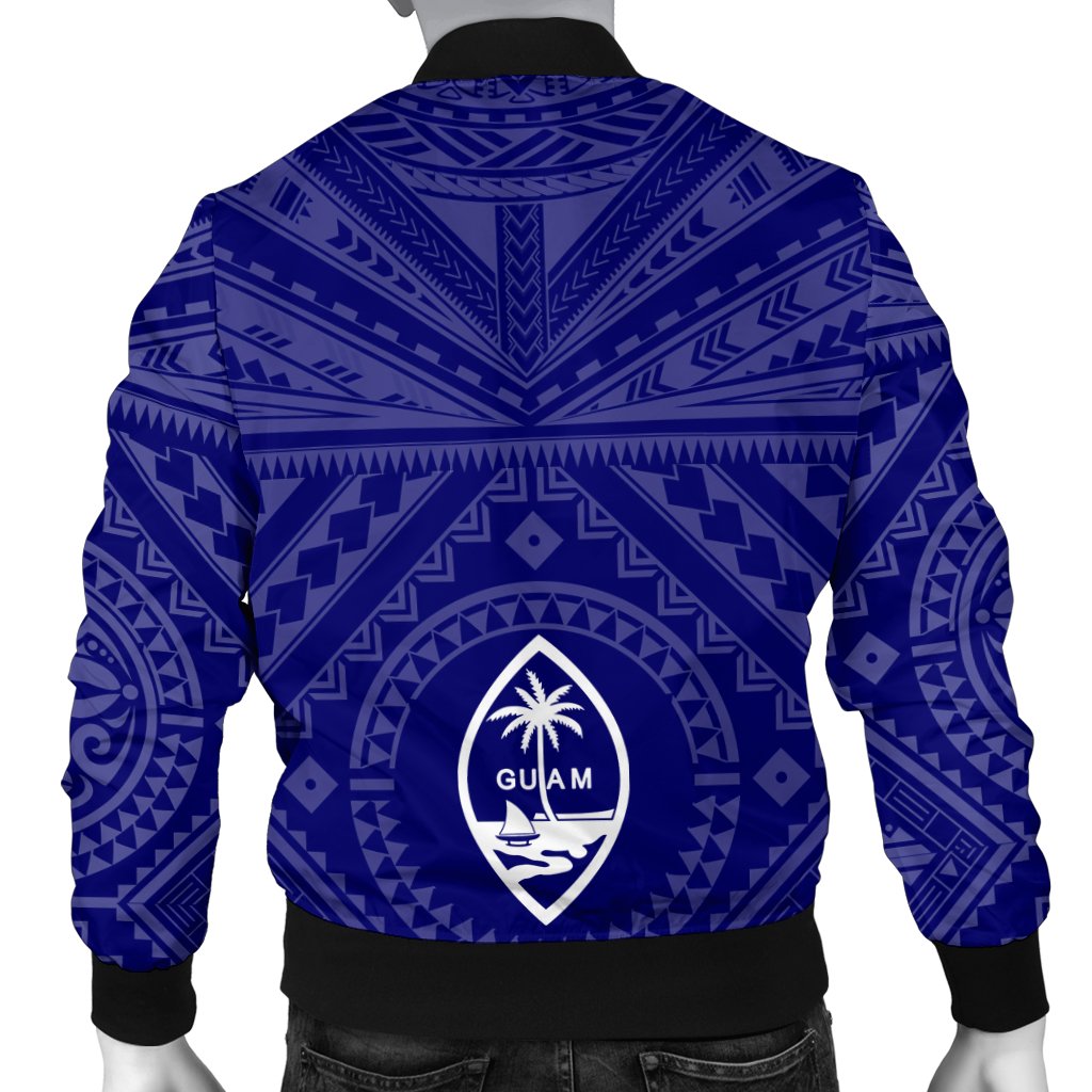 Guam Men's Bomber Jacket - Guam Seal With Polynesian Tattoo Style (Blue) - Polynesian Pride