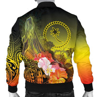 Custom Personalised Chuuk Men's Bomber Jacket - Humpback Whale with Tropical Flowers (Yellow) - Polynesian Pride