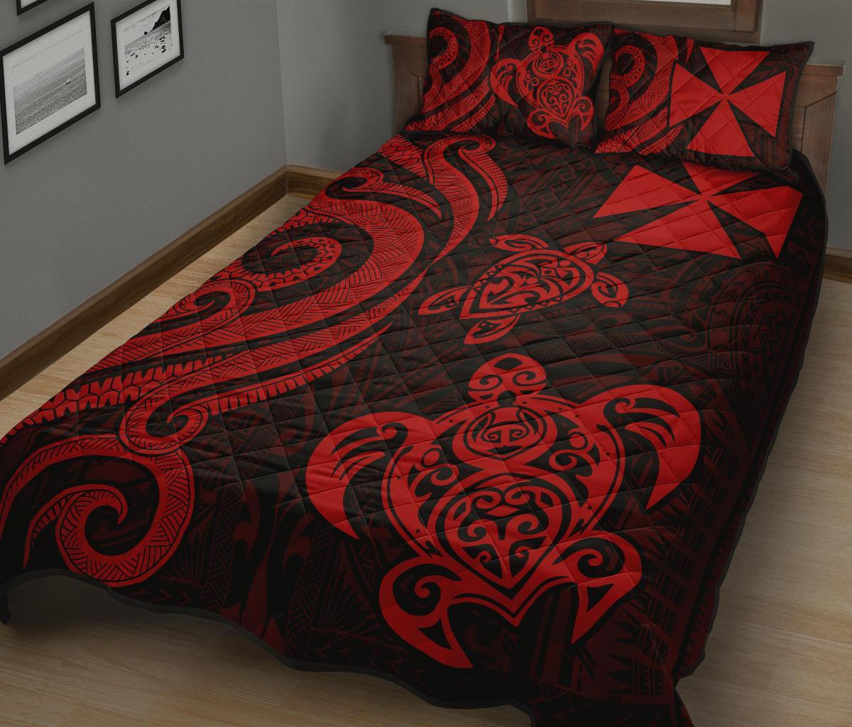 Wallis and Futuna Quilt Bed Set - Red Tentacle Turtle - Polynesian Pride
