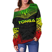 Tonga Polynesian Chief Women's Off Shoulder Sweater - Reggae Version - Polynesian Pride