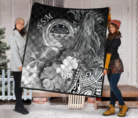 Federated States of Micronesia Premium Quilts - Humpback Whale with Tropical Flowers (White) - Polynesian Pride